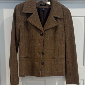 Chaps Herringbone Brown Blazer